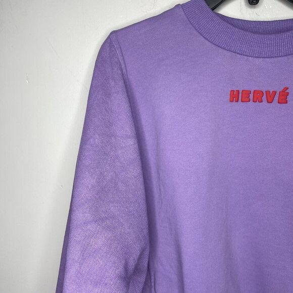 HERVE LEGER Dolman Sweatshirt Women Large Purple French Terry Cotton Crop Logo - Picture 5 of 16